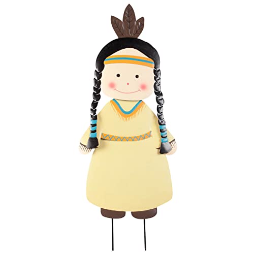 Miles Kimball Native American Girl Lawn Stake by Maple Lane Creations, Thanksgiving Yard Décor, Metal, 29” High
