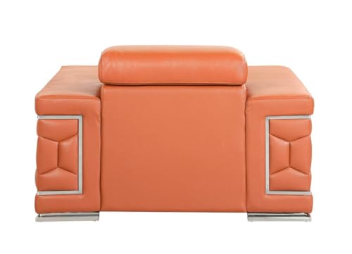 Blackjack Furniture Usry Top Grain Italian Leather Sofa Chair with Multi-Position Adjustable Headrests, Elegant Contemporary Design with Chrome Trim and Durable Wood Frame, Camel