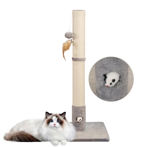 Woochpet 34‘’ Tall Cat Scratching Post with Premium Sisal Rope for Indoor Scratcher Post Tree for Indoor Cat Toy with Mouse Hole, Hanging Ball for Adult Cats and Kittens