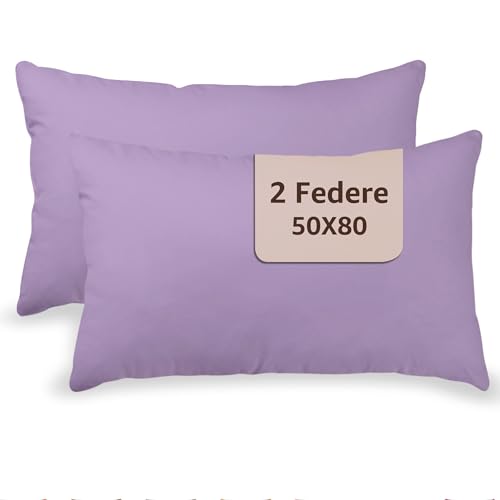 SONIT - Federe Cuscini Letto Matrimoniale 100% in Cotone - Federe Cuscino Letto 2 Pezzi 50x80cm - Copri Cuscini con Chiusura A Busta Made in Italy - Glicine