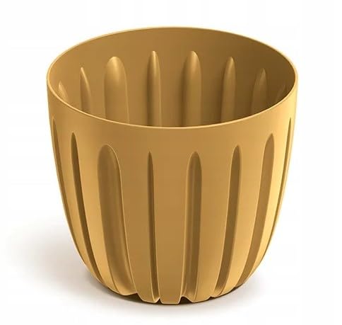 Pot de fleurs en plastique côtelé jaune moutarde 13,8 cm Wario DomoDomo