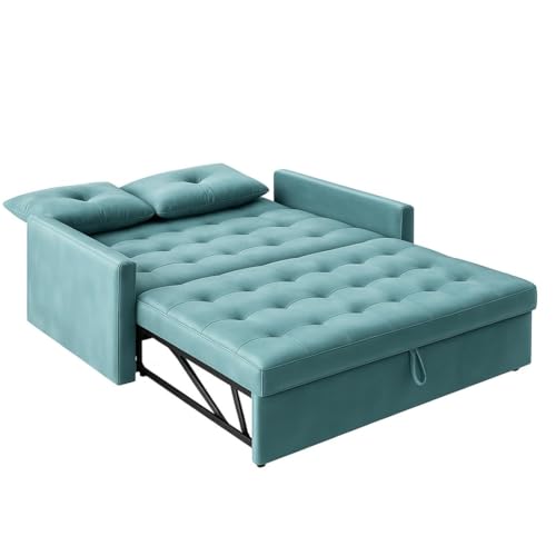 Image of FURNY Tressta 2 Seater Pull-Out Premium Fabric Sofa Cum Bed Sofa Set for Living Room (Sky Blue Fabric) | Durable Comfort | Modern Design | Ideal for Living Room