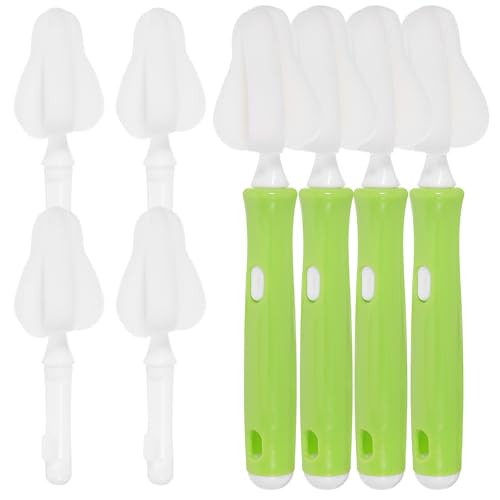 HONITANO Brosse de Nettoyage Amovible pour Biberons et Tétines Set 4 Têtes de Rechange en Mousse Blanche Brosse pour Bébé Facile à Utiliser Nettoyage des Bouteilles et Accessoires