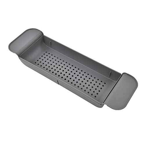 Bandeja de baño ajustable gris con extensiones laterales y soporte multifuncional 8