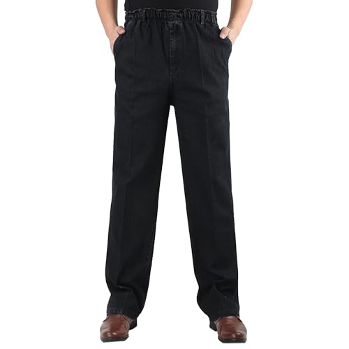 Mens Elastic Waist Jeans Relaxed Fit Stretch Casual Jeans Regular Fit Work Denim Pants with Zipper and Button
