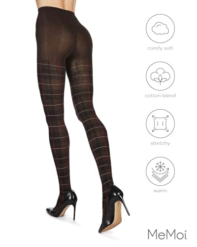 Image of MeMoi Scottish Plaid Tartan Sweater Tights, Warm Opaque Winter Tights