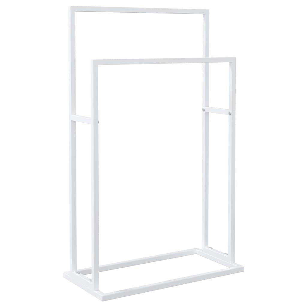Vidaxl White Freestanding Towel Rack Bathroom 2 Tier Towel Holder Drying Shelf Accessory Organiser Washclothes Holder Storage Rack Iron