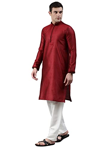 Image of Manthan Mens Full Sleeves Striped Blended Cotton Kurta