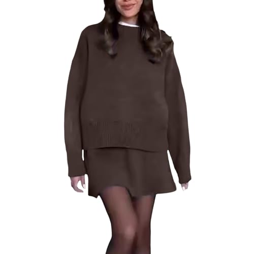 Ensemble pull jupe haute femme tenue deux pièces mode décontractée
