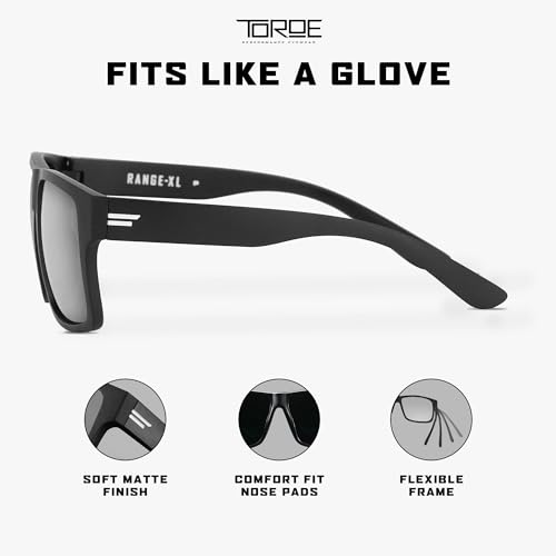 Image of TOROE Eyewear Matte Black RANGE XL Frame Sunglasses Light Weight TR90 Frame, Polarized Polycarbonate Lens