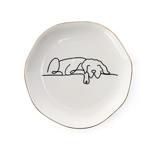 HOME SMILE Sleeping Dog Ring Dish Jewelry Tray, Christmas Gifts for Dog Mom, Ceramic White, 4'