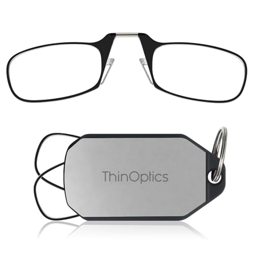 ThinOptics unisex adult Keychain Case + Reading Glasses, Black, 44 mm...