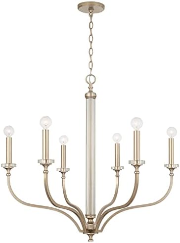 Capital Lighting 444861BS Breigh Modern Chandelier with Acrylic Column and Bobeches, 6-Light 360 Total Watts, 31" H x 32" W, Brushed Champagne