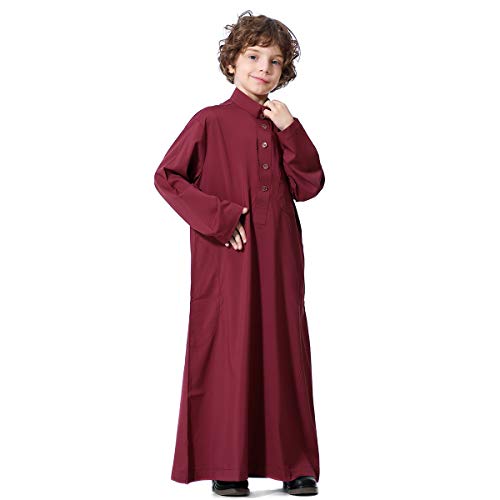 XINNI Long Sleeve Stand Collar Arabic Thobe Islamic Caftan with Pockets for Boy2