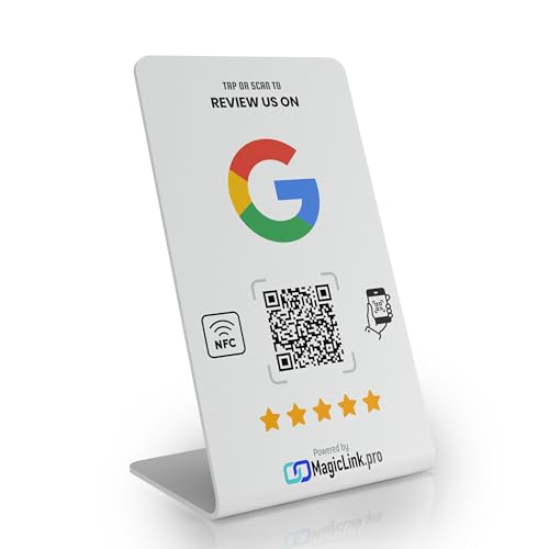 MagicLink Business Review Stand - NFC & QR Code Enabled - Boost Customer Reviews Instantly - Ideal for Retail, Restaurants, and Service Businesses - All Phones Compatible - Easy Setup, Durable Design