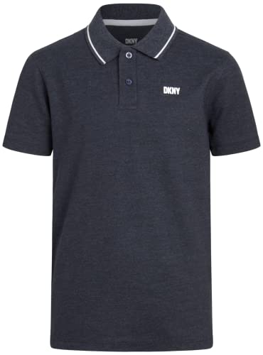 Dkny Boys' Polo Shirt - 2 Pack Classic Fit Short Sleeve Pique Polo - Comfort Stretch Collared Golf Shirt For Boys (8-20), Size 10-12, Indigo Heather/Light Grey #TOP3