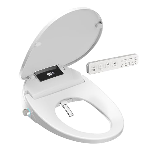 Bidet Toilet Seat with Warm Water Wash, Air Dryer, Heated Seat, Remote Control, LED Display, Self-Cleaning Nozzle, Night Light & Multiple Cleaning Modes (Round)
