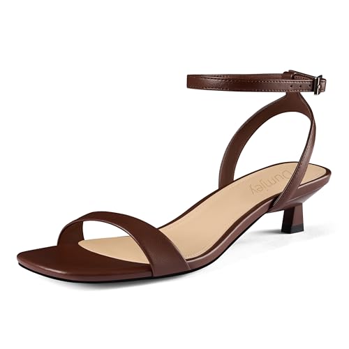 Image of Women Kitten Heel Sandals Ankle Strap Heeled Sandals Square Open Toe Dress Party Shoes