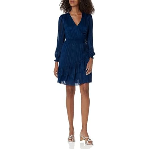 Image of DKNY Women's Long Sleeve Tiered Ruffle Smocked Waist Mini Dress