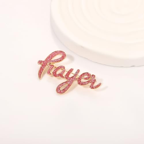 Image of Breast Cancer Awareness Pink Rhinestone Ribbon Pin - Faith Believe Women's Brooch, Survivor Lapel Pin for Cancer Month - Merchandise Accessories Decor