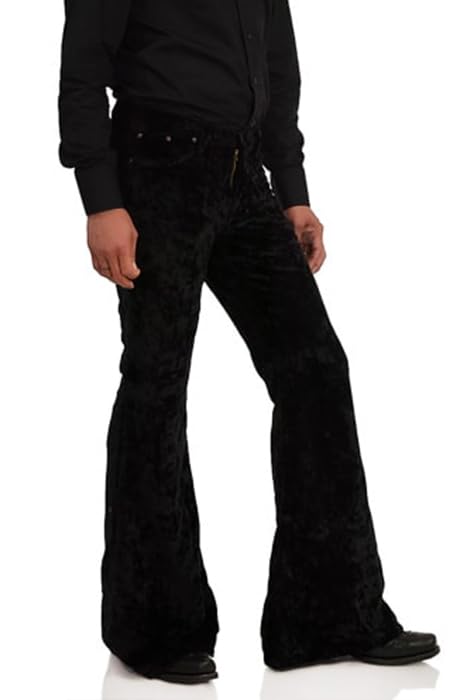 Image of EVEDESIGN Mens Bell Bottom Velvet Pants 60s 70s Disco Outfits for Men Vintage Flared Jeans