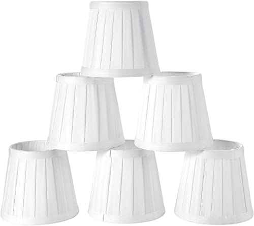 Fuloon Clip on Chandelier Lamp Shades, 3.3x4.3x4.7 in, Small Sconce Shades for Candelabra Bulbs, European/French Country/Modern Style(6 Pack, White Pleats)