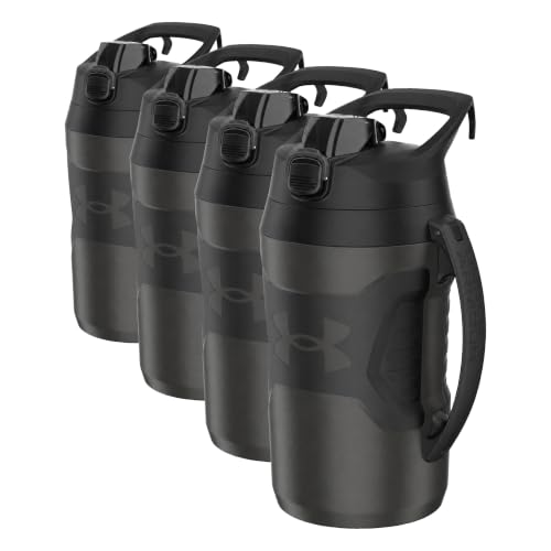 Image of Under Armour Insulated Water Bottle with Handle & Fence Hook, Half Gallon Sports Water Jug, Leak-Resistant & BPA-Free for Baseball, Football & Gym - Jet Grey /Black, 64oz (Pack of 4)