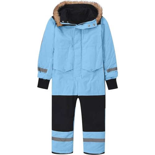 Children's Ski Suit Insulated Snow Bib Overalls Thermal Warm Snowsuit With Removable Hood Mud (Sky Blue #1, 12-13 Years)2