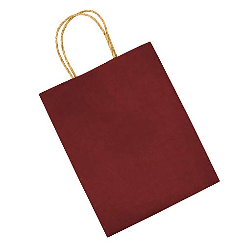 Image of bagmad 100 Pack 5.25x3.25x8 Inch Small Red Gift Paper Bags with Handles Bulk, Kraft Bags, Craft Grocery Shopping Retail Party Favors Wedding Business Sacks (Red, 100pcs)