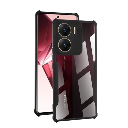 Image of Polycarbonate Crystal Clear Back Cover Case for Vivo V29E 5G | 360 Degree Protection | Shock Proof Design | Transparent Back Cover for Vivo V29E 5G - Black Bumper