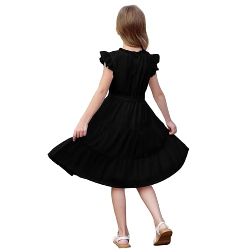 Teen Girls Swing Flowy Dress Ruffles Short Sleeve Midi Smocked Dresses Summer Casual Elegant Crew Neck Dress Clothes3