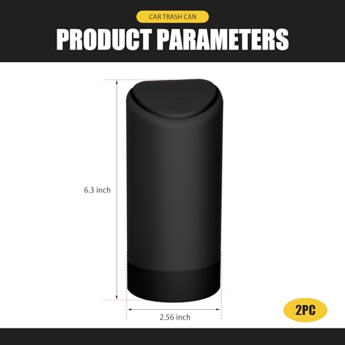 Image of 1 PC Car Trash Can, 6.2 inch x 2.5 inch Isolate Odors and Keep Fresh Air Debris Storage Bucket with Lid, Silicone + ABS Detachable Washable Portable Noiseless Storage Box, Universal for Cars (Black)