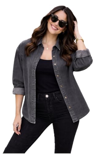 Image of FUNDAY FASHION Women Oversized Fit Solid Casual Denim Shirt