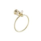 OWOFAN Towel Ring Towel Holder Bath Shelf Hanger Storage Wall Mount Bathroom Accessories Crystal Deco Brass Gold HK-23K