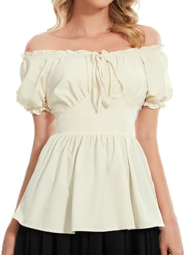 Renaissance Shirt Women Off Shoulder Medieval Pirate Steampunk Tops Peasant Top Vintage Victorian Blouse