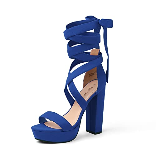 DREAM PAIRS High Heels Chunky Block Platform Heels for Women Strappy Gladiator Sexy Open Toe Heels Dressy Pumps Sandals 5 Royal Blue