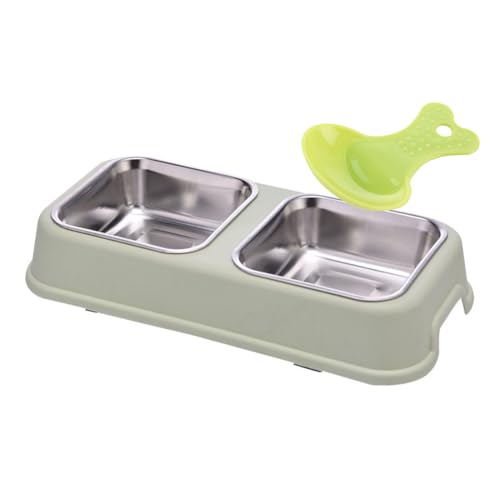 Fuwok Doppia ciotola per cani, antiscivolo, anti-fuoriuscita, in acciaio inox, con 1 spoop per cibo per animali domestici, per cani e gatti di piccola taglia (M, quadrata-verde)