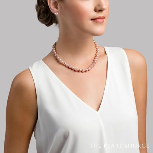 The Pearl Source 9-10mm AAA Quality Round Pink Freshwater Cultured Pearl Necklace for Women in 24" Matinee Length3