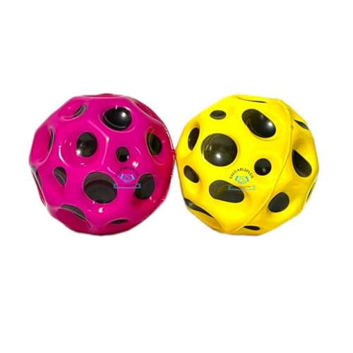 Image of Knick Knack Moon Bowling Ball Super High Bounce and Pop Sounds Easy to Grip and Catch, String Rubber Rebound Ball Wrist Band Toy for Kids & Adults (Random Color) (Pack of 2), Assorted
