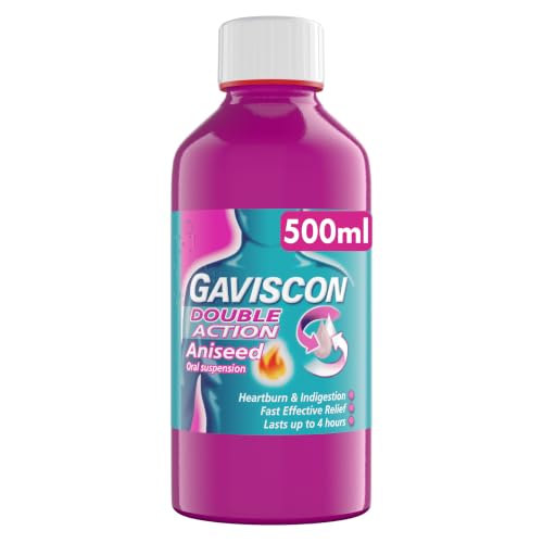 Gaviscon Double Action Aniseed Liquid 500ml - Heartburn Indigestion Stomach Pain Acid Reflux Relief Digestive Health Long-Lasting Antacid Pregnancy Safe