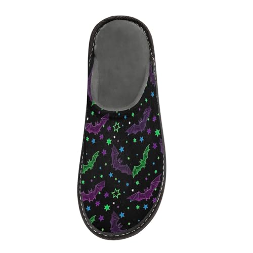 ODAWA Neon Bats Purple Green House Slippers for Woman Men, Winter House Slippers with Memory Foam Anti-Skid Sole Size 4-53