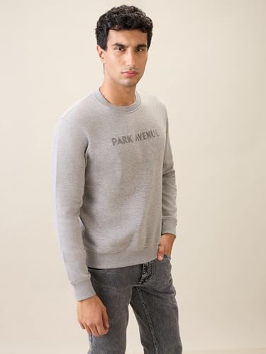 Image of Park Avenue Men Full Sleeve Slim Fit Solid Pattern Cotton Polyester Blend Regular Neck Regular Neck Casual Sweatshirt
