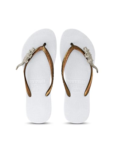Uzurii, Silver Crocodile Switch - Wit, Zehentrenner für Damen, Bequeme und elegante handgefertigte Sandalen, Für den Innen- und Außenbereich, Größe 41/42