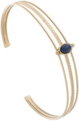 3 Rows Lapis Stone Bangle Bracelet (Gold)