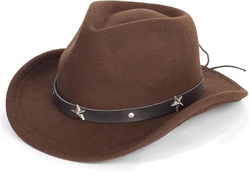 INOGIH Kids Western Cowboy Hat - Vintange BrownWide-Brim Felt Fedora Cowgirl Hat for 3-7 Years Boys Girls