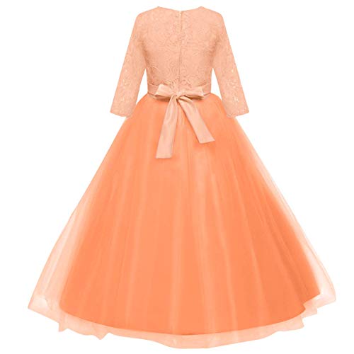 Image of Girls Flower Vintage Floral Lace 3 /4 Sleeves Floor Length Dress Wedding Party Evening Formal Pegeant Dance Gown