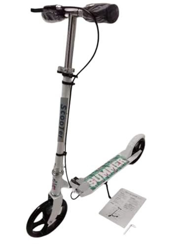 三方良し キックボード キックボード キックスケーター 4段階調節可能 200mm ビッグホイール 折りたたみ ハンドブレーキ 子供/大人用 折り畳み式 8インチ (ホワイト)