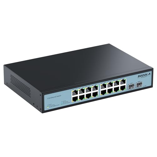 スイッチングハブ 18ポート（16x2.5G RJ45と2x10G SFP+） Amazon.co.jp: Sodola 2.5gbps スイッチングハブ 18ポート（16x2.5G