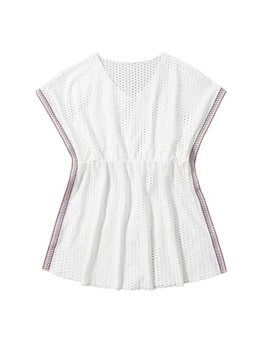 Milumia Girl's Chevron Hollow Out V Neck Short Sleeve Cover Ups Swimwear Beach Dress