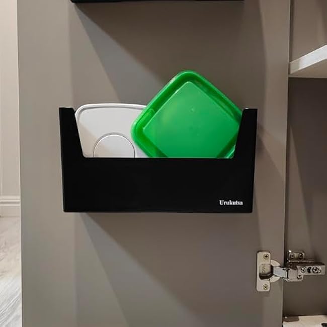 No Drilling Container Lids Holder 2 Pack Adhesive Lids Organizer for Cabinet Door Wall Mounted Under Sink Hanging Storage Basket for Home Kitchen Bathroom, Black